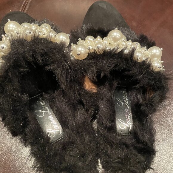 Lauren Lorraine SARITA FAUX FUR SLIPPER SANDAL WITH PEARL DETAILING size 7 - Picture 2 of 5